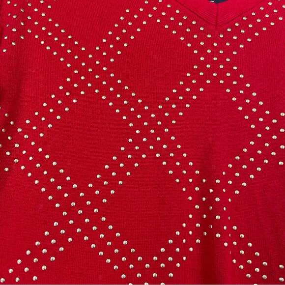Tommy Hilfiger red long sleeve with gold studded sweater size Medium - Picture 2 of 12